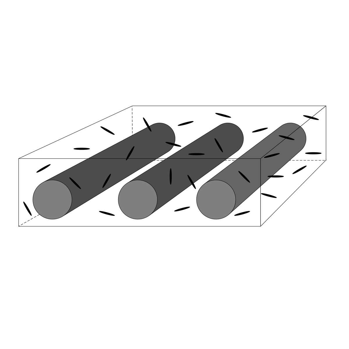 Schematische Darstellung eines faserverstärkten Kunststoffes mit Grapheninklusionen