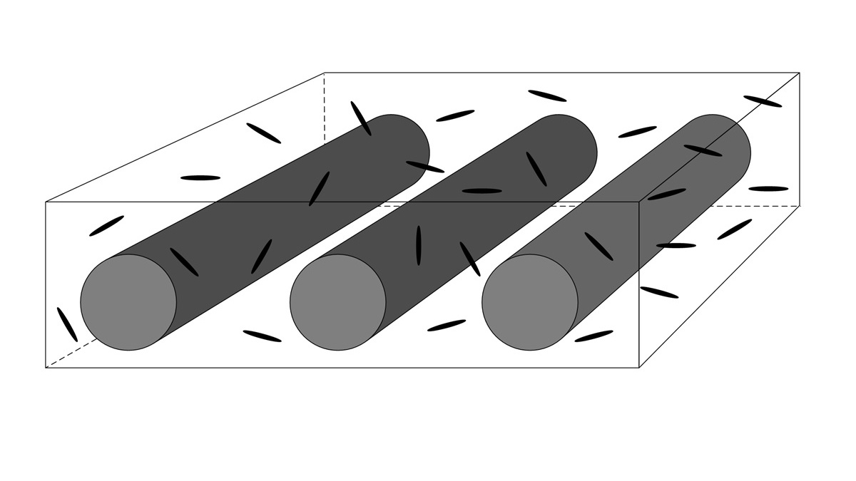 Schematische Darstellung eines faserverstärkten Kunststoffes mit Grapheninklusionen