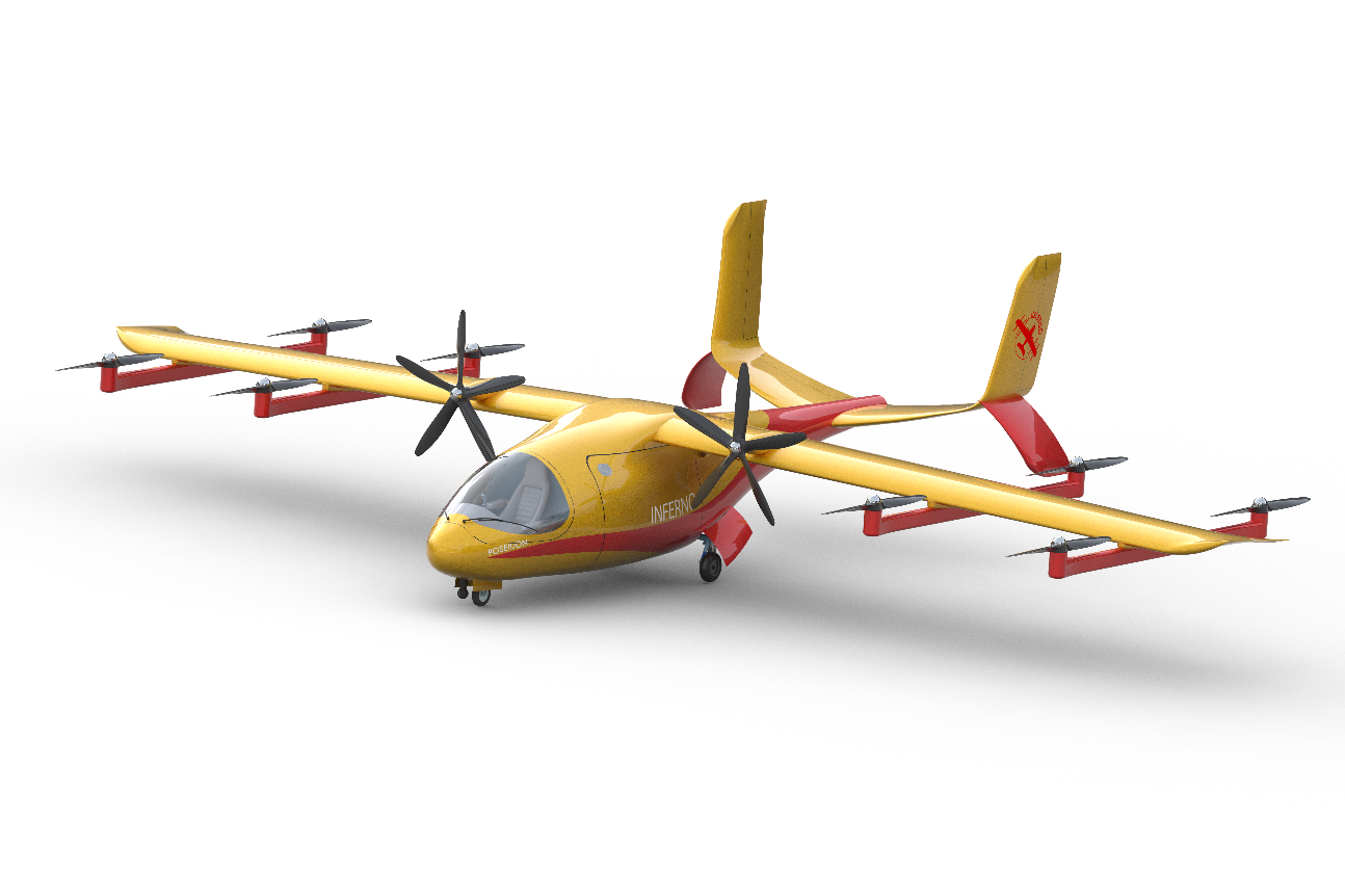 Entwurf des hybrid-elektrischen VTOL fähigen „Inferno“ Flugzeugs